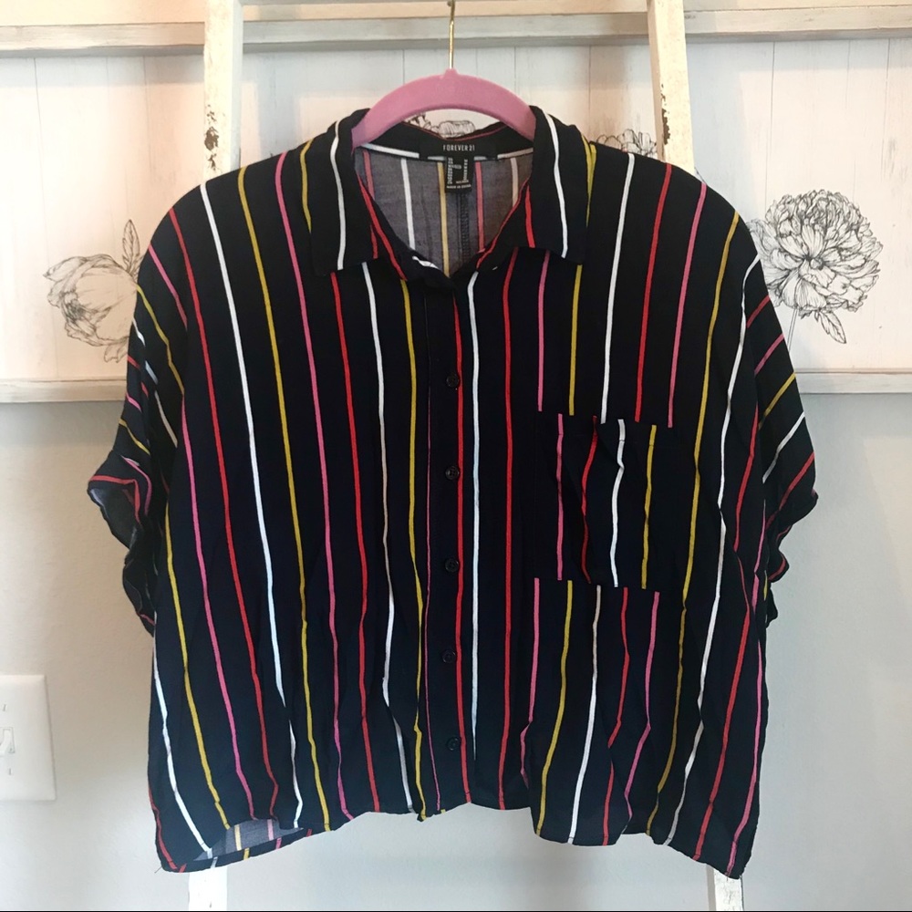 Striped crop button down blouse